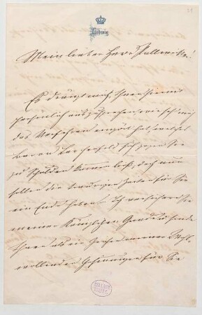 Ludwig II. von Bayern (1845 - 1886) Autographen: Brief von Ludwig II. an Richard Hornig - BSB Autogr.Cim. Ludwig .21