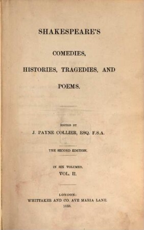 Shakespeare's Comedies, Histories, Tragedies and Poems. 2