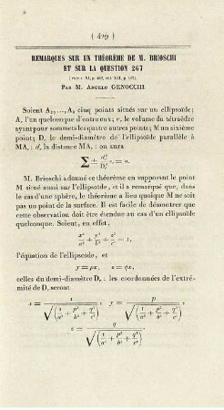 Remarques sur un théorème de M. Brioschi et sur la question 267.