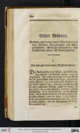Eilfter Abschnitt: Gebäude und deren innere Merkwürdikeiten, Gärten, Spaziergänge und Spazierfahrten, öffentliche Schauspiele und verschiedene andere Merkwürdigkeiten