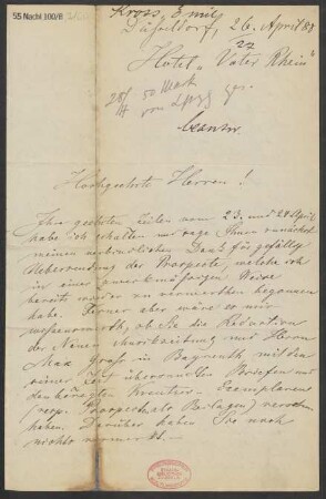 Brief an B. Schott's Söhne : 26.04.1888