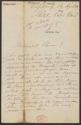 Brief an B. Schott's Söhne : 26.04.1888