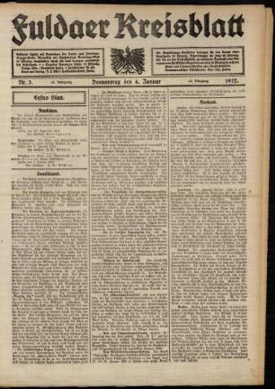 Erste Ausgabe vom Donnerstag, den 04. Januar 1912.