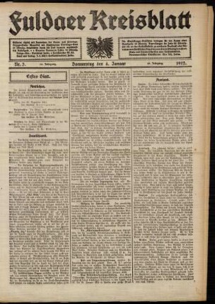 Erste Ausgabe vom Donnerstag, den 04. Januar 1912.
