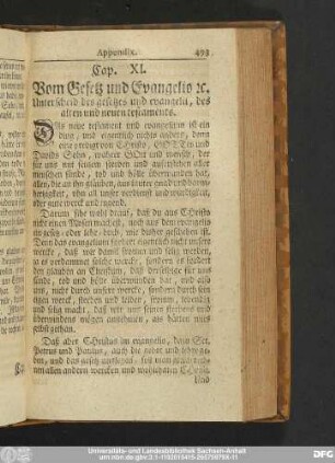 Cap. XI. Vom Gesetz und Evangelio [et]c. Unterscheid des gesetztes und evangelii, des alten und neuen testaments.