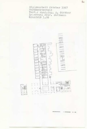 Werkkunstschule (Diplomarbeit bei Werner Düttmann): Grundriss 1. Obergeschoss 1:200