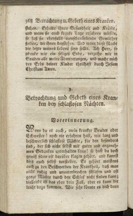 3. Betrachtung und Gebeth eines Kranken bey schlaflosen Nächten