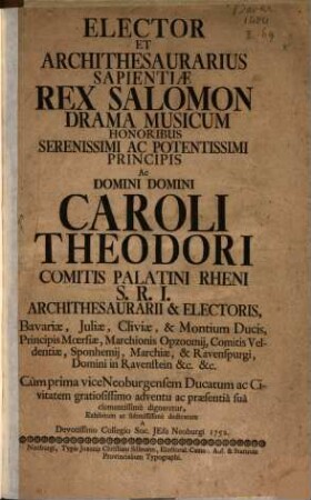 Elector et archithesaurarius sapientiae rex Salomon