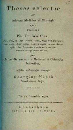 Theses selectae ex universa medicina et chirurgia