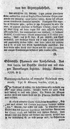 Schwedische Pharmacie oder Apothekerbuch.