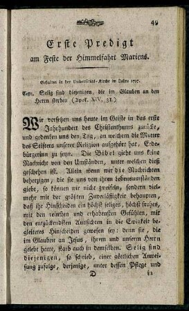 Erste Predigt am Feste der Himmelfahrt Mariens.