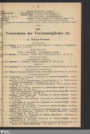 XIV. Verzeichniss der Vereinsmitglieder etc.