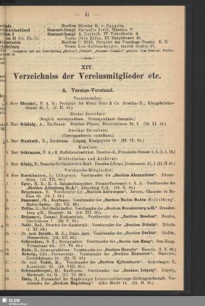 XIV. Verzeichniss der Vereinsmitglieder etc.
