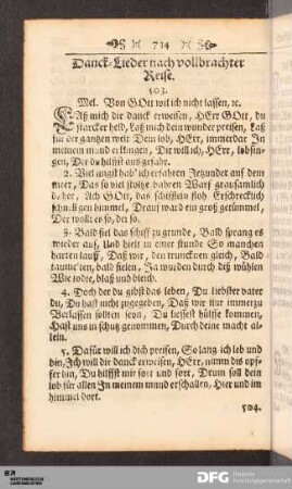 Danck-Lieder nach vollbrachter Reise.