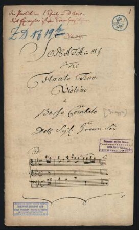 Trios. Arr; fl, vl/vla da gamba, bc; B-Dur; GraunWV B:XV:54