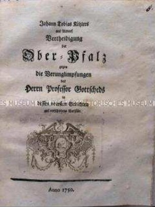 Replik auf das Schmähgedicht Gottscheds gegen die Pfalz