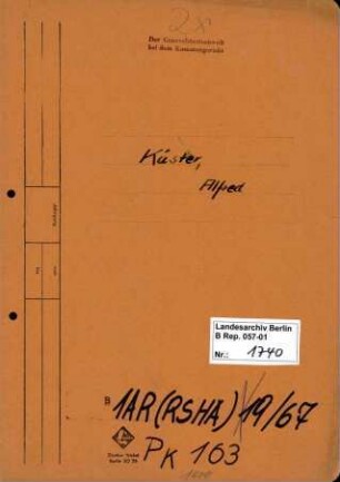 Personenheft Alfred Küster (*26.01.1902), Kriminalsekretär