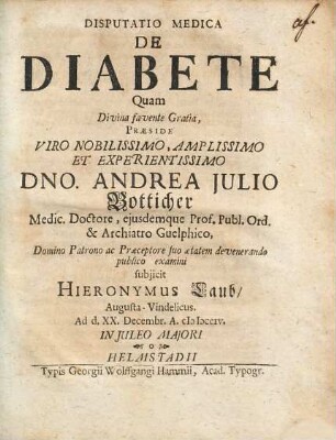 Disputatio Medica De Diabete