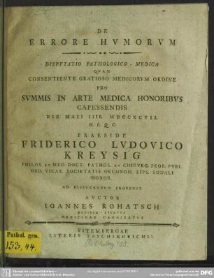 De Errore Humorum Disputatio Pathologico-Medica
