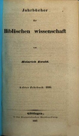 Jahrbücher der biblischen Wissenschaft. 8, 8. 1856
