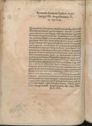 Bonarum literarum studiosis Ioan: Langus ER. Augustinianus S. ἐν πράττειν.