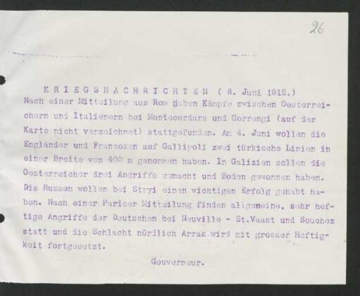 26 Kriegsnachrichten 8. Juni 1915