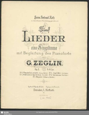 Fünf Lieder für eine Singstimme : mit Begleitung des Pianoforte; op. 2