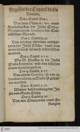 Register der Capitel dieses Tractats