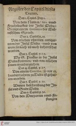 Register der Capitel dieses Tractats