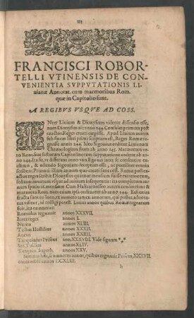 Francisci Robortelli Utinensis De Convenientia Supputationis Livianae Annotat. cum marmoribus Rom. quae in Capitolio sunt.