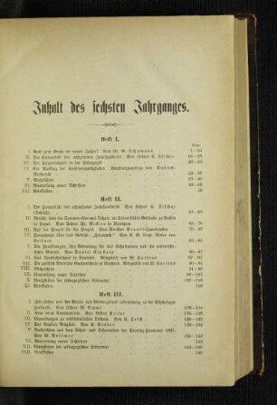 Inhalt des sechsten Jahrganges