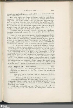 922. 1756, August 31. Wittenberg