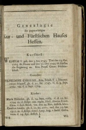 Genealogie des gegenwärtigen Kur- und Fürstlichen Hauses Hessen