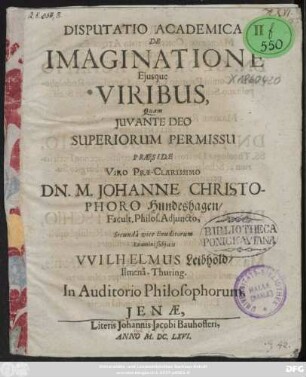 Disputatio Academica De Imaginatione Eiusque Viribus