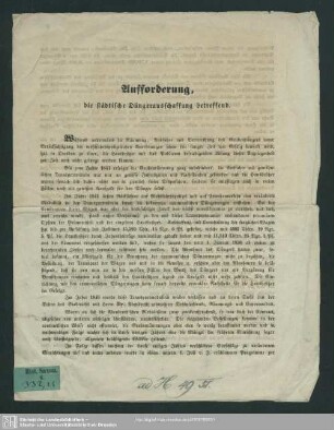Aufforderung die städtische Düngerausschaffung betreffend : [Dresden, den 19. Mai 1851]