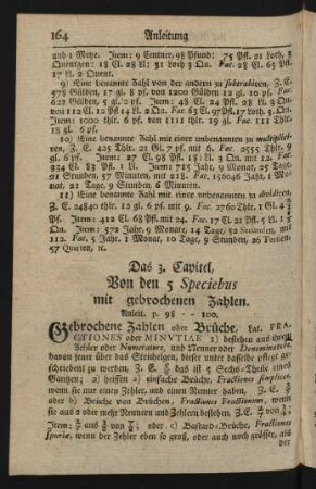Das 3. Capitel, Von den 5 Speciebus mit gebrochenen Zahlen