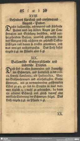 XIX. Balsamische Schmerzstillende und linderndeTropfen