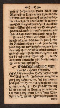 47. Glückwünschunge zum Raths-Herrn Stande.