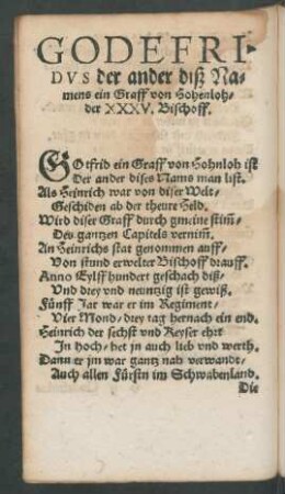 Godefridus der ander disz Namens ein Graff von Hohenlohder der XXXV. Bischoff.