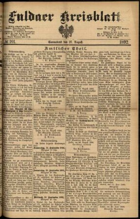Erste Ausgabe vom Samstag, den 27. August 1892.