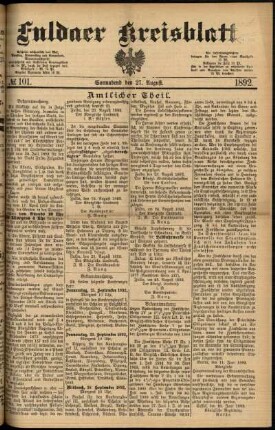 Erste Ausgabe vom Samstag, den 27. August 1892.