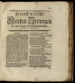 Num. XXXI. Freytags den 12. April 1754 - Num. XL. Dienstags, den 14. May 1754