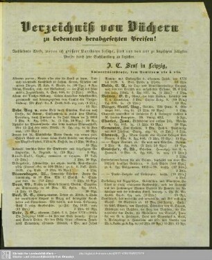 Verzeichniß von Büchern zu bedeutend herabgesetzten Preisen