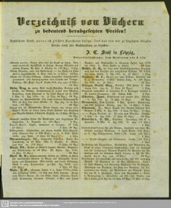 Verzeichniß von Büchern zu bedeutend herabgesetzten Preisen