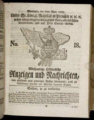 No. 18. Montags, den 6ten May 1765.