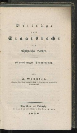 Beiträge zum Staatsrecht des Königreichs Sachsen (Auswärtige Staatsrecht)