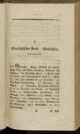 I. Obersächsischer Kreis. Obersachsen.