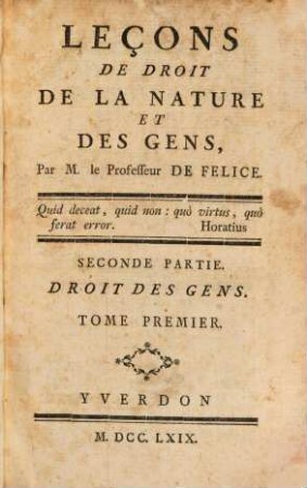 Leçons De Droit De La Nature Et Des Gens. 1,2, Droit De La Nature ; Seconde Partie