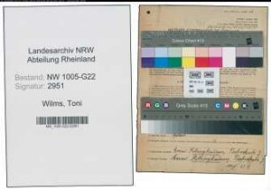 Entnazifizierung Toni Wilms , geb. 13.09.1900 (Verkaeuferin)