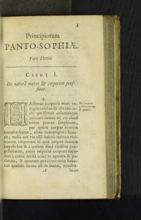 Caput I. De natur[a] motus & corporum pressione.